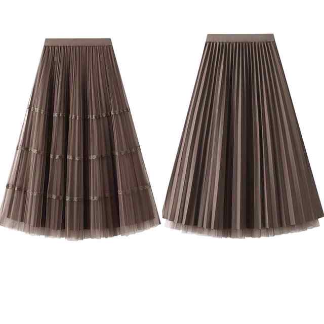 New autumn and winter high-waisted and versatile slim mesh lace spliced ​​skirt customized for women
