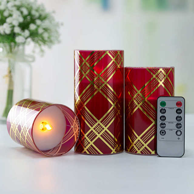 
Hot stamping decal aristocratic plaid pattern glass paraffin home gardening atmosphere candle light LED electronic candle light