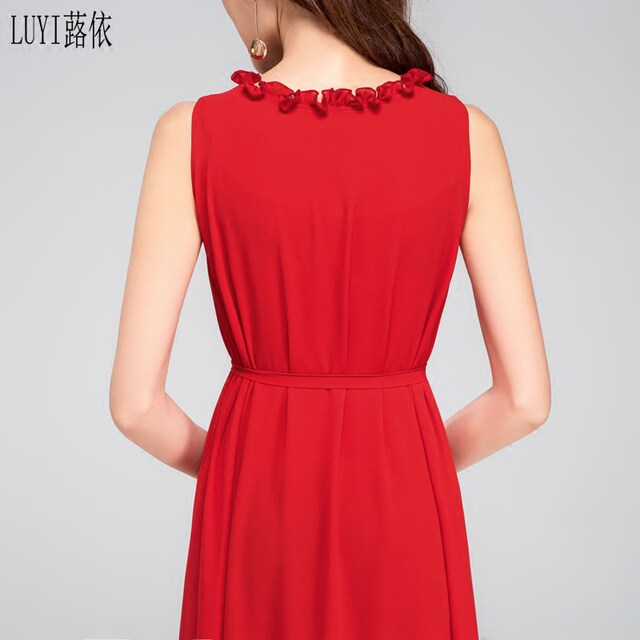 Sweet chiffon sleeveless dress for spring and summer new high-waisted lace collar sweet chiffon sleeveless dress slim butterfly lace-up skirt