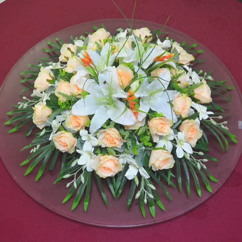 桌花仿真台花大型圆形桌上塑料花酒店桌面餐桌转盘