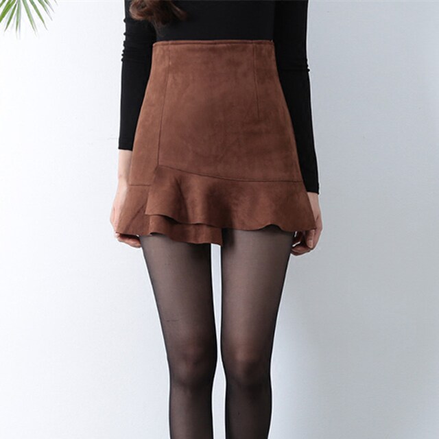 Fishtail skirt 2017 new autumn and winter women's ruffle hip skirt suede short skirt elastic one-step skirt flower bud skirt