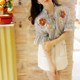 Summer fresh small V-neck tie bow embroidered flower floral sleeve cotton linen striped slim shirt top for women