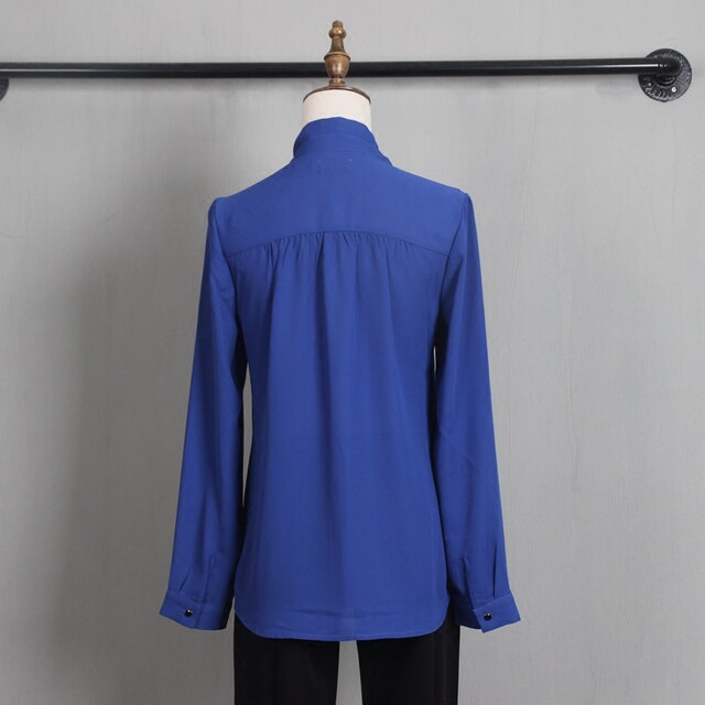 Temperament bow ribbon stand collar solid color long sleeve chiffon shirt for women 2024 spring and autumn new OL commuting large size