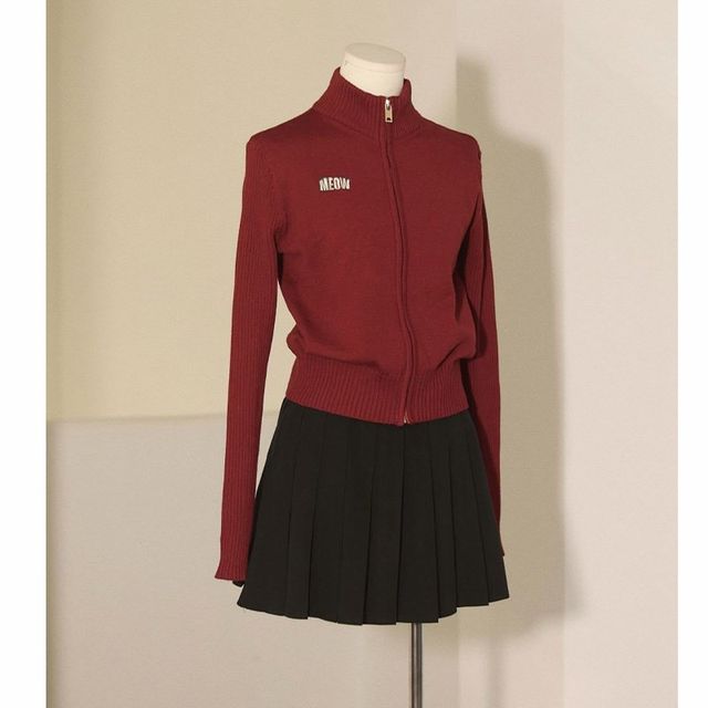 Christmas red half turtleneck zipper sweater cardigan for women 2024 new autumn and winter slim short knitted jacket