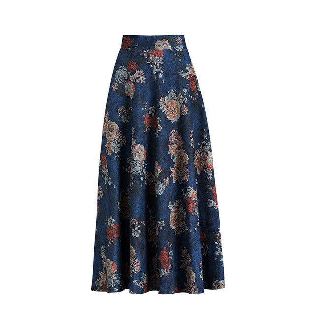 Autumn and winter new retro print high -waisted high -waisted A -body skirt mid -length winter skirt large size dance skirt large skirt female
