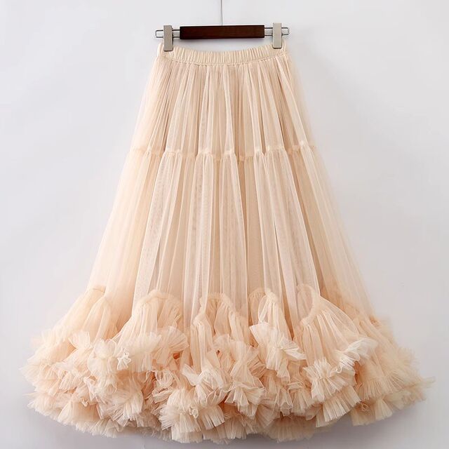 Mesh large skirt for women 2024 autumn and winter retro splicing dance skirt elastic waist fairy skirt fluffy skirt