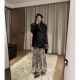 Retro champagne golden print velvet skirt women autumn and winter mid -length A -line skirt high waist and thin large umbrella skirt