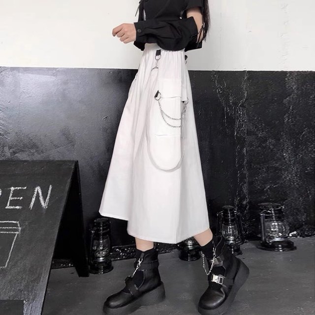 Design Significant Japanese Ribbon Skirt Female Summer A -Body Long Skirt Small cool girl wears skirts
