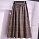 Large -size women's autumn and winter A -character loose waist tight waist grid hair 200jin [Jin is equal to 0.5 kg] Add fat to increase fat mm skirt