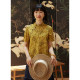 Wangcheng H828/Xiu Fanghua/Summer New Chinese New Chinese New Together 100%Silk yellow embroidered oblique buckle standing small shirt