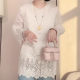 Women's white lace shirt spring and summer age-reducing trendy large size loose hook and hollow chic beautiful shirt top
