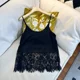 Satin lace splicing suspender vest for women 2025 spring and summer new layered design niche inner base top