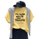 Yellow T-shirt for women's short-sleeved 2025 new summer pen ink letter casual large version loose cotton round neck top trendy