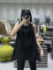 Autumn loose cotton medium -long long -sleeved white sleeveless T -shirt women large size round neck black and white striped vest vest