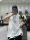 Autumn loose cotton medium -long long -sleeved white sleeveless T -shirt women large size round neck black and white striped vest vest