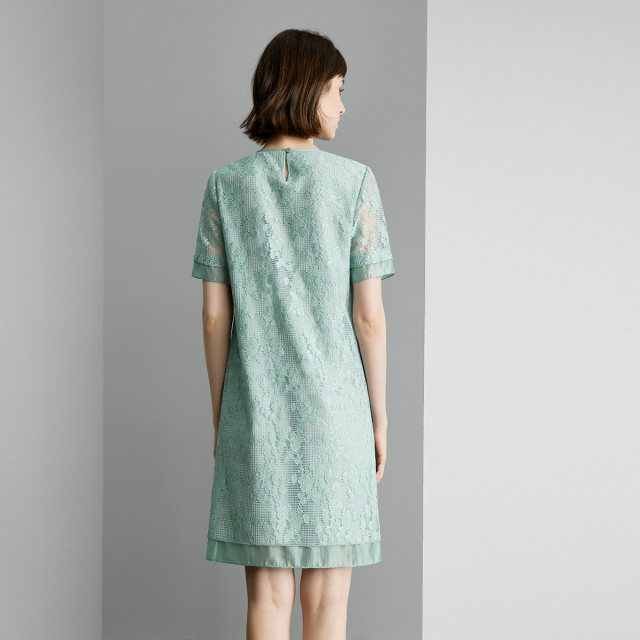 New Chinese style dress for 2025 new women's summer elegant green mid-length short-sleeved round neck skirt