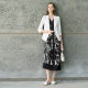 Color black and white printed sleeveless dress 2025 early autumn new elegant mid-length V-neck skirt for women