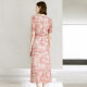 Yanyu ink printing skirt summer women's clothing 2025 new pink mid-length short-sleeved V-neck pleated dress