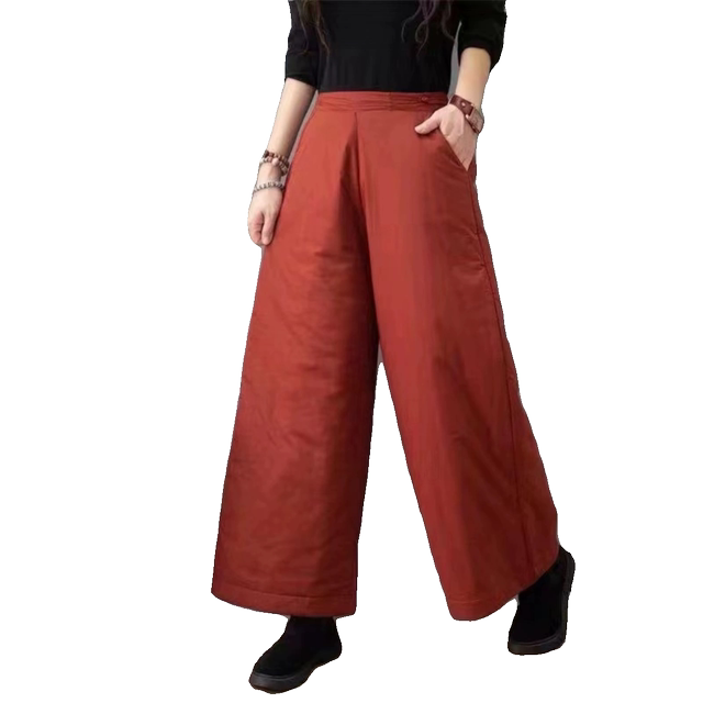 
Retro quilted thickened cotton pants for women's outer wear 2025 autumn and winter loose casual lightweight straight pants warm wide-leg trousers