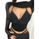LA PINKY European and American sexy black deep V suspender breasts and slim hollow long-sleeved shirt fake two-piece base shirt
