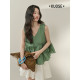 Wide color green v-neck black earring sleeveless top for women 2025 new texture summer outfit suspender vest