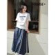 Wide color contrasting plaid spliced ​​casual skirt for women 2025 summer new blue a-line skirt long skirt