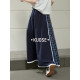 Wide color contrasting plaid spliced ​​casual skirt for women 2025 summer new blue a-line skirt long skirt