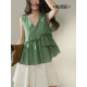 Wide color green v-neck black earring sleeveless top for women 2025 new texture summer outfit suspender vest