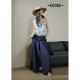 Wide color blue retro imitation denim loose wide-leg casual pants for women 2025 spring and summer new straight trousers
