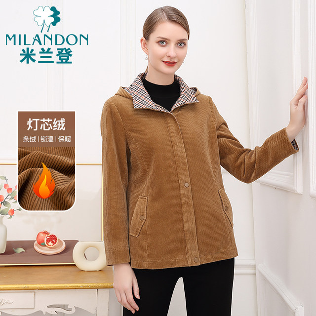 Milanden middle-aged and elderly women's warm corduroy mom jacket 2024 autumn and winter new retro corduroy top