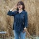 Large -size women's long -sleeved shirt autumn new polo collar seven -point sleeve waist thin and thin fat mm cardigan women's top
