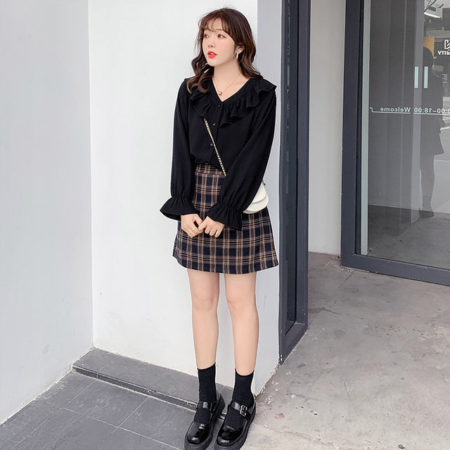 Large -size plaid skirt 2023 summer new Korean version high waist, thin and thin mm retro A -line skirt skirt
