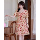 Large size women's floral chiffon dress 2023 summer new French square collar slim and fat mm lotus leaf sling skirt