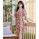 Large size women's floral chiffon dress 2023 summer new French square collar slim and fat mm lotus leaf sling skirt