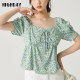 Highday Xuanri 2024 summer new square collar bow tie top for women short-sleeved retro floral shirt