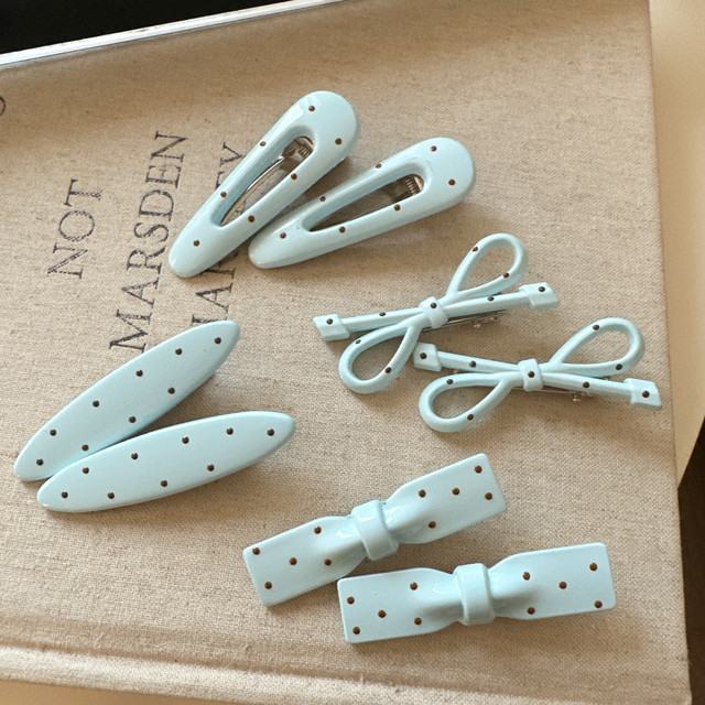 Korean new style blue brown polka dot hair clip bangs clip broken hair side clip cute side clip internet celebrity duckbill clip