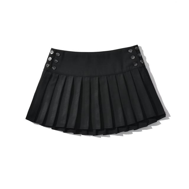 American retro college style low waist gray skirt for women in autumn and winter new versatile button pleated short skirt for women