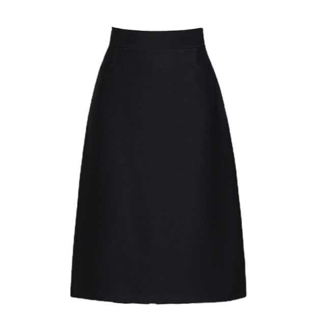 A-line skirt new summer mid-length double pocket anti-exposed elastic waist black elastic large size slim fit