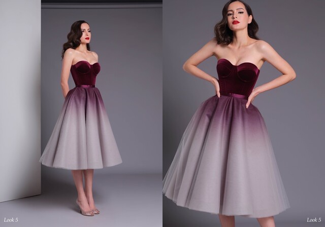 Thai trend brand niche design burgundy gradient A-line high waist large sway puff mesh skirt princess skirt