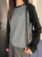 AYUESTUDIO Homemade Black and Gray Color Bundle Embroidered Top T-shirt All-matched and Fit Casual 2023 Autumn