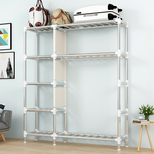 Simple wardrobe for home bedroom cloth wardrobe rental, strong and durable assembly simple modern full steel frame wardrobe