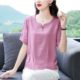 Korean large-size loose chiffon shirt for women 2024 spring and summer new style 7-quarter sleeve fashionable V-neck T-shirt ruffled lace shirt
