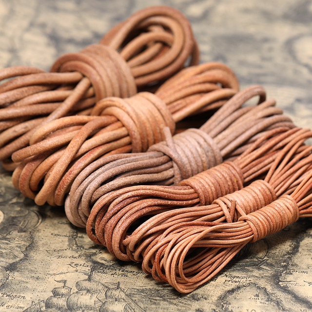 DIY material hand-woven cowhide rope natural color round head layer retro cowhide rope bracelet necklace skipping rope