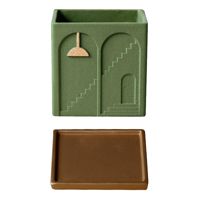 Cement flower pot simple creative personality green plants potted green ivy square medieval style creative flower pot Wasabi style flower pot