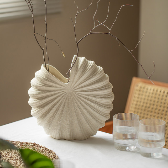 Wabi-sabi style white stoneware jar Nordic Danish designer ceramic vase ornaments B&B tea room hotel reservation