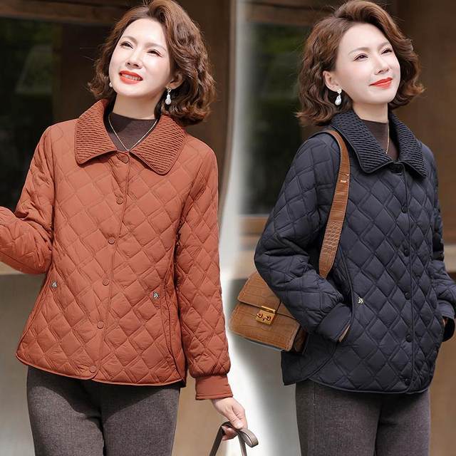Hot style small cotton coat with velvet autumn and winter clothes, mother small lapel lightweight thickened cotton coat middle-aged women's cotton coat
