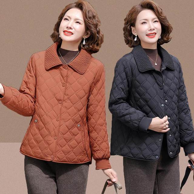 Hot style small cotton coat with velvet autumn and winter clothes, mother small lapel lightweight thickened cotton coat middle-aged women's cotton coat
