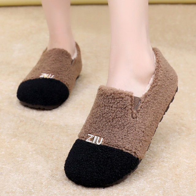 Beanie shoes for women 2025 new hot style autumn and winter slip-on outer wear thick fur shoes pregnant women plush beanie shoes