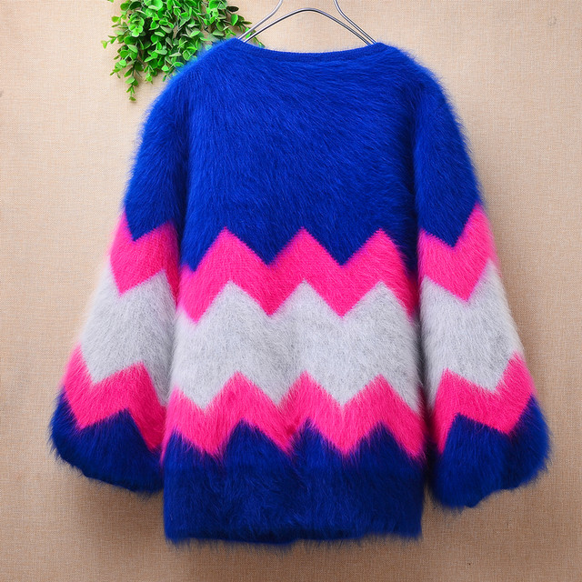 Autumn and winter INS long sable velvet color stripe round neck loose and thin bubble sleeve sweet jacket sweater female 143