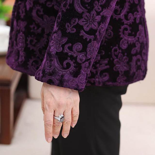 Elderly women's winter coat, grandma's velvet thickened gold velvet coat, mother's short stand-up collar cotton padded jacket